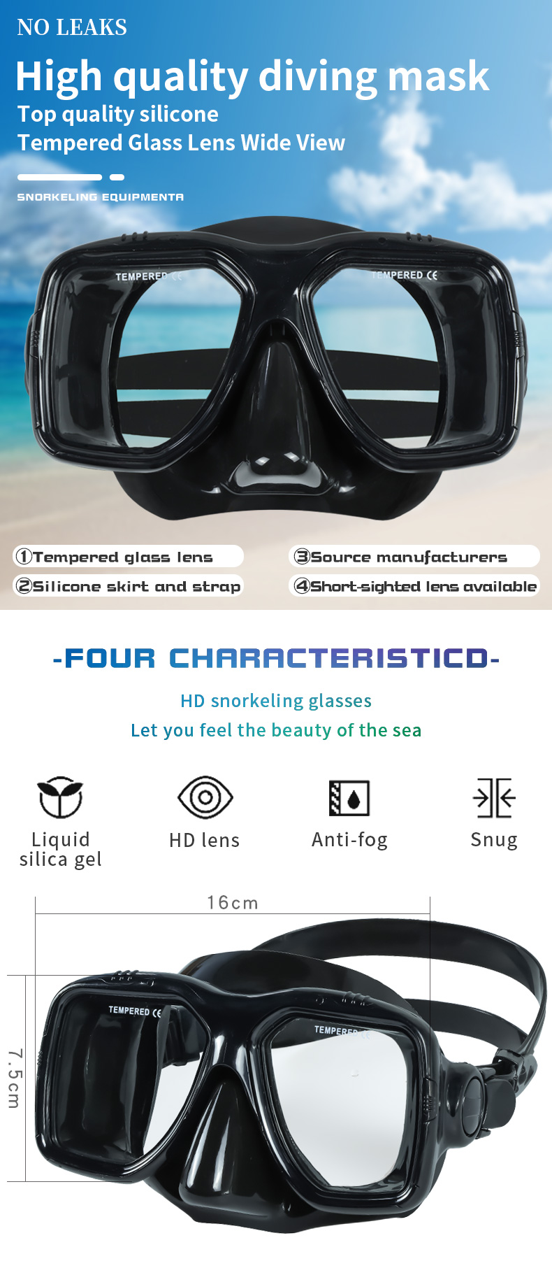 Adult PVC Swimming Snorkel Mask For Glasses Wearers Scuba Diving