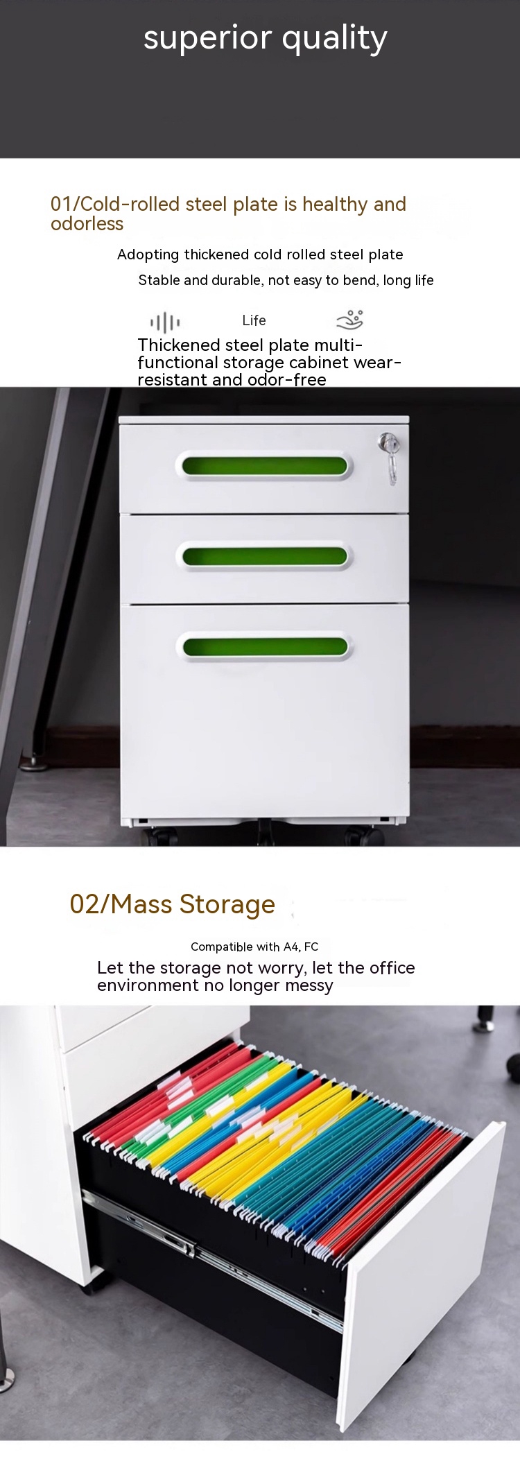 Commercial Furniture Under Desk Mobile Filing Cabinet with Lock and Drawer