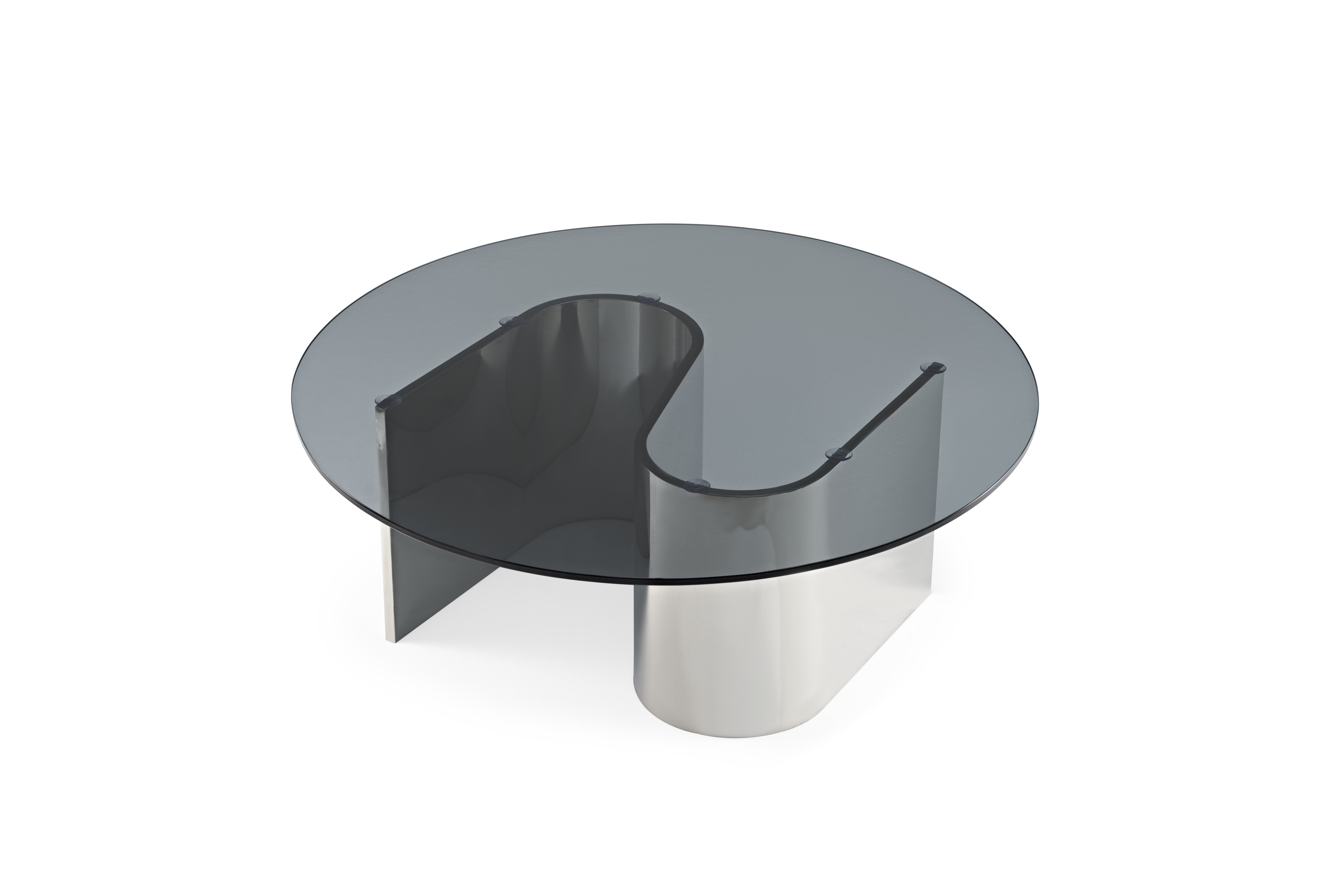 Modern Coffee Table Stainless Steel Frame With Round Tempered Glass Tabletop Living Room Furniture
