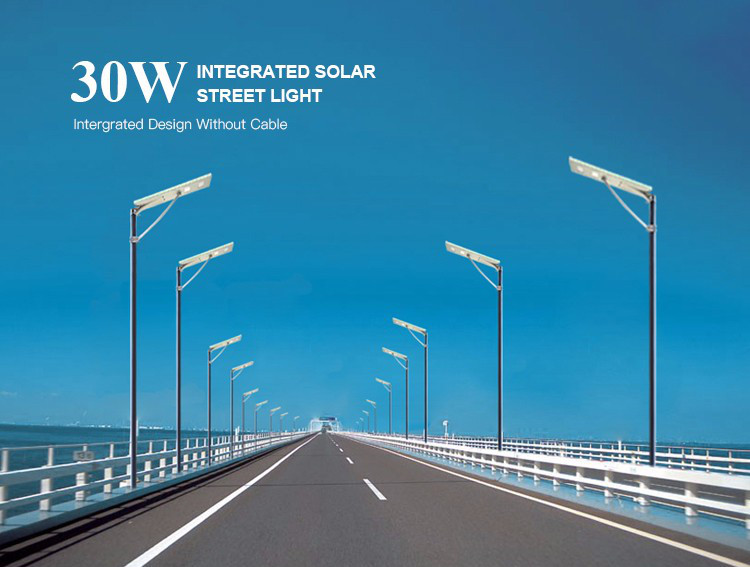China outdoor waterproof ip65 30W Aluminum Alloy integrated all in one led solar street light