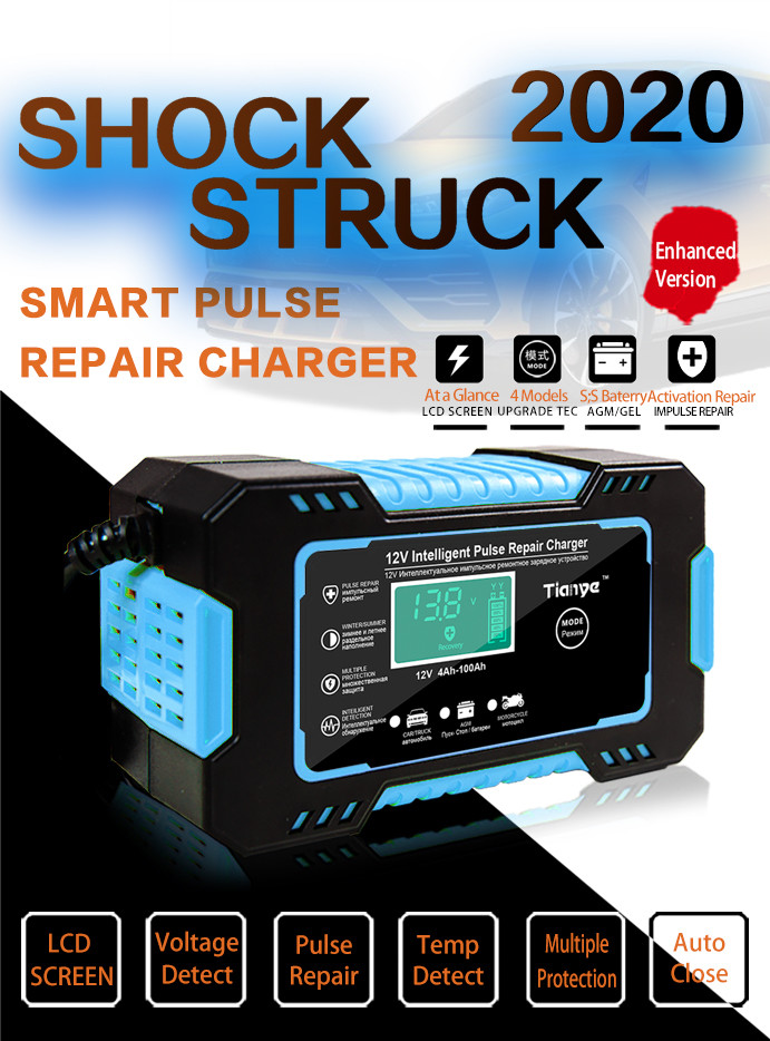 12V 24V AGM GEL Battery Intelligent Pulse Repair Charger Portable