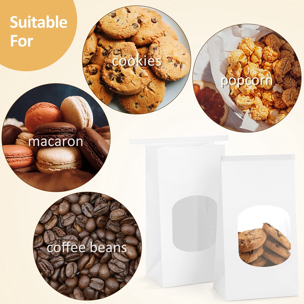 Kraft Paper Coffee Beans Packaging Paper Bags With PVC Transparent Clear Window Customized