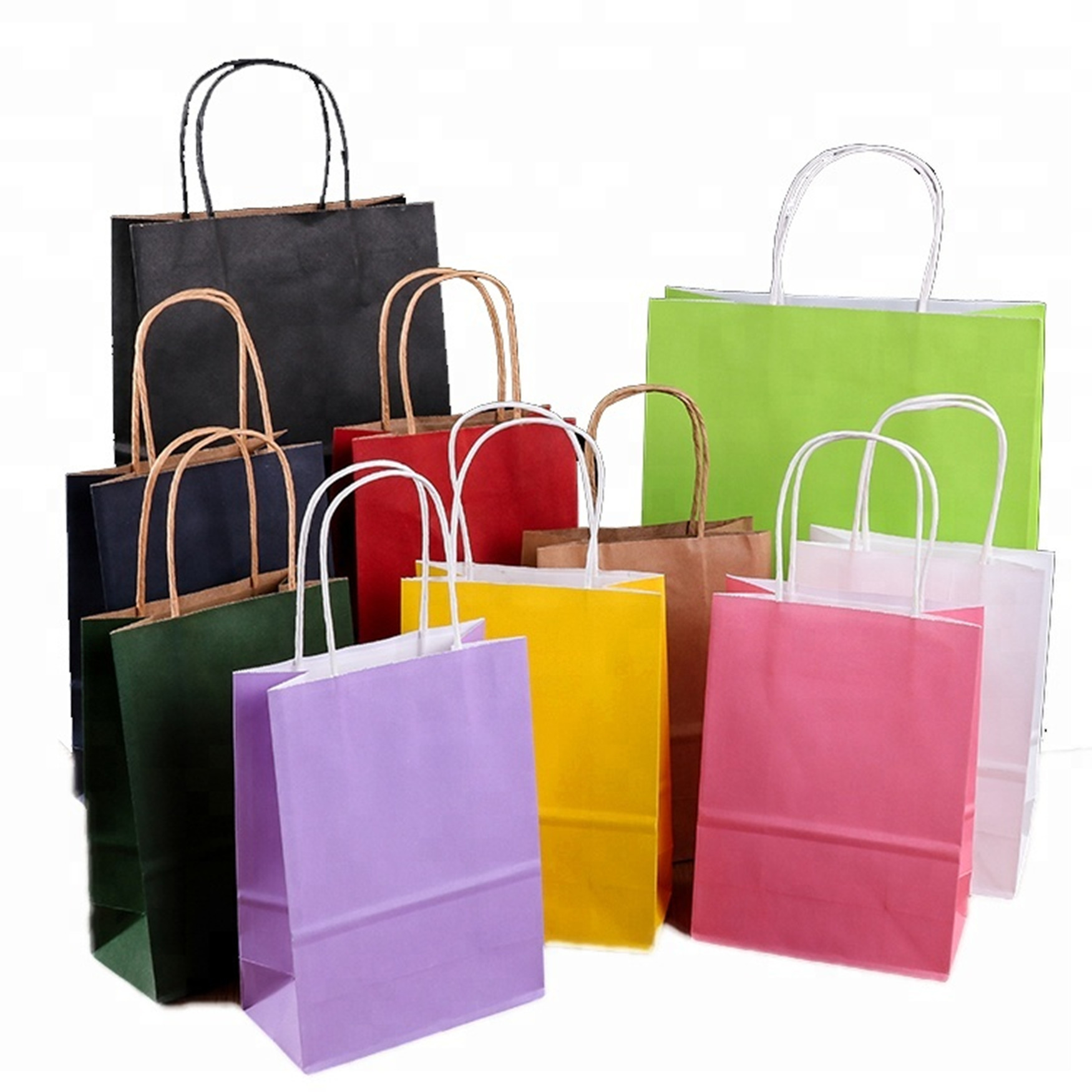 Roller Printing Medium Paper Bags With Handles / Kraft Paper Bags Machine Made