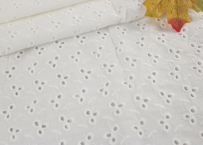 Leaf Design Eyelet Cotton Lace Fabric For Absorbent And Breathable Nightgown
