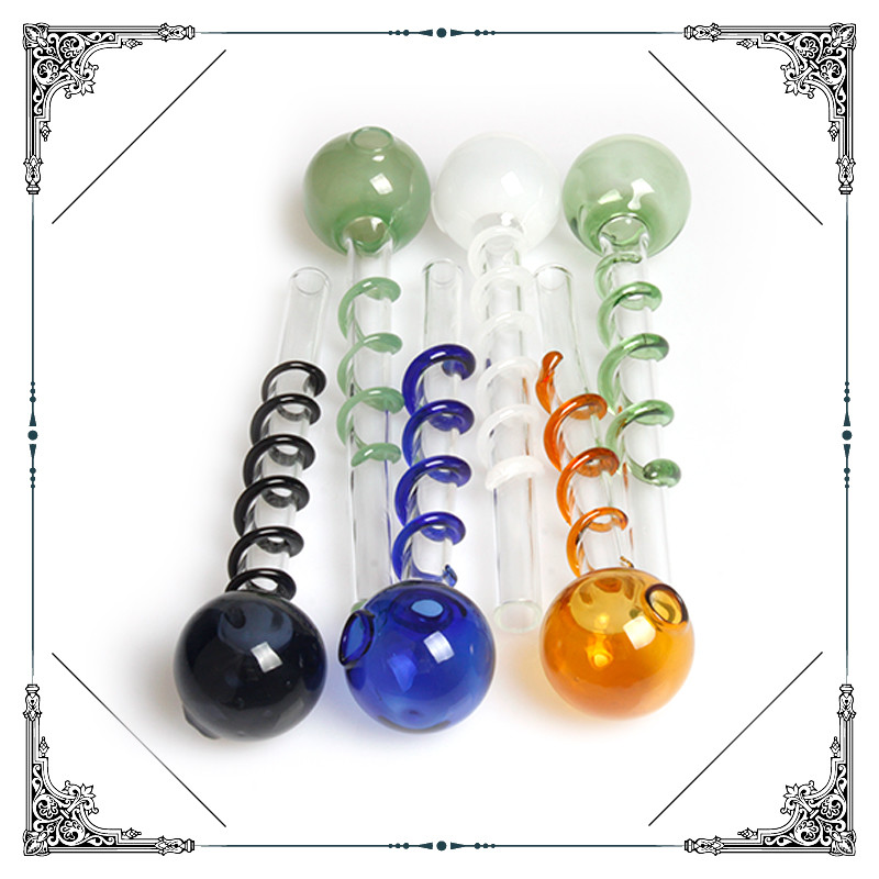 Mini Smoking Glass Oil Burner Black Bobbin Hand Blown Length 5.5 inch