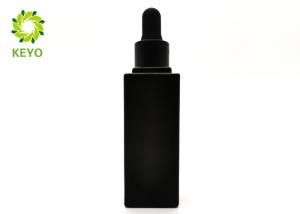 China Square Empty Cosmetic Containers , 50ml Matte Black Glass Dropper Bottles wholesale