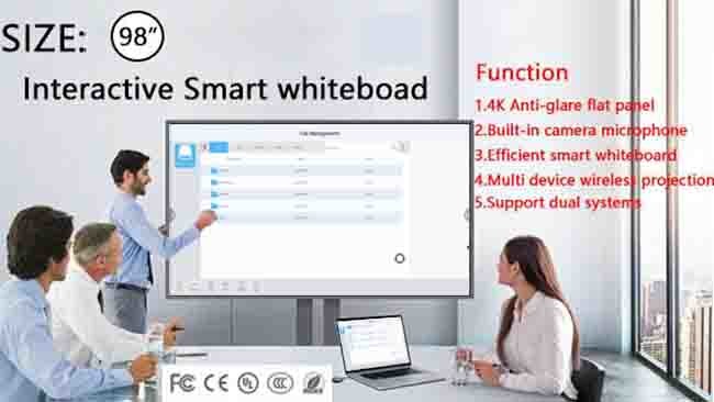 ROHS FCC Smart Board 98 Inch Smart Interactive Flat Panel For Meetings