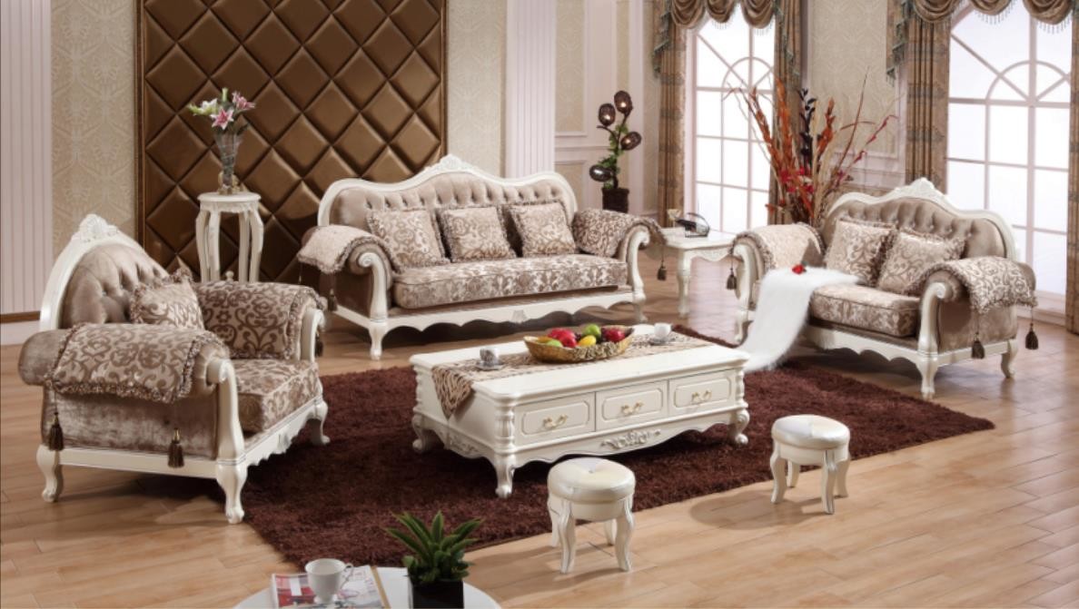 Upholstery Antique Fabric White Sofa Set