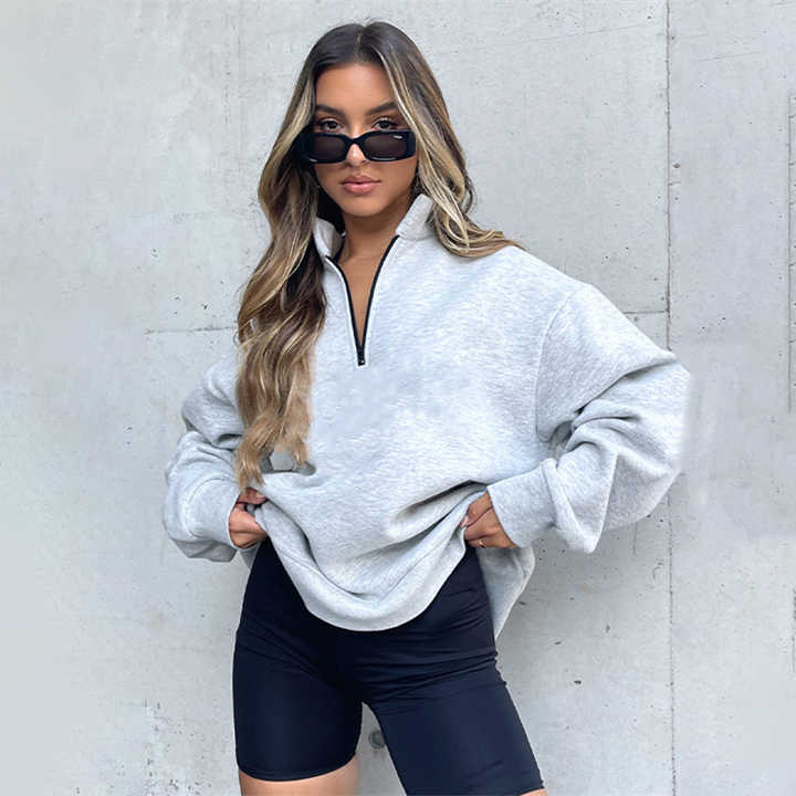 Winter Season Women'S Long Sleeve Zip Up Hoodies Women Half Zip Up Printed Design