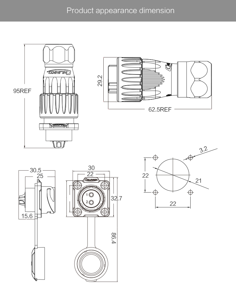 CNLINKO Waterproof Electrical Male Female Connector 3 Pole Wire Plug Socket 3 Pin Power Connector
