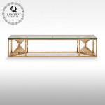 Gold Silver OEM Stainless Steel TV Stand With 12mm Tempered Glass