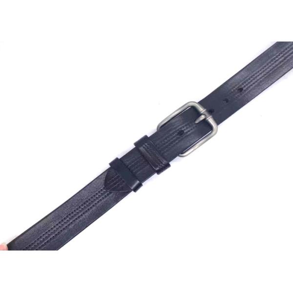 38mm Single Prong Buckle Mens Casual Leather Belt With Three Rows Stitching