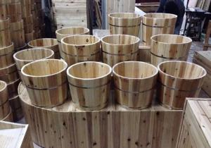 China Eco Friendly Small Wooden Bucket / Durable Wooden Water Bucket Without Lid wholesale
