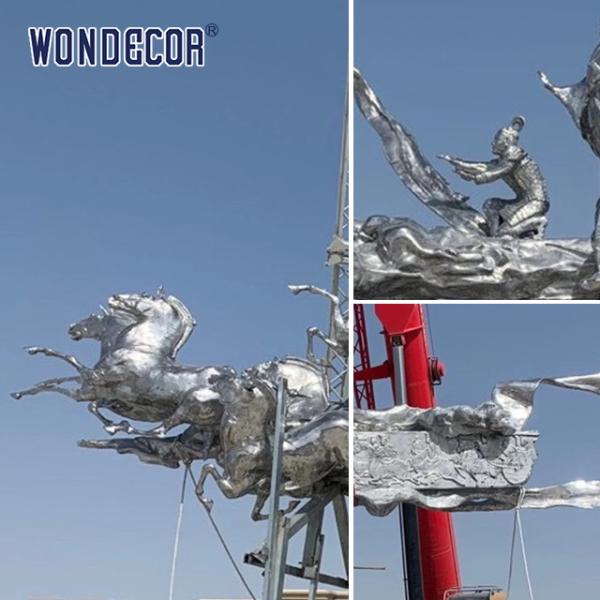 Modern large-scale outdoor casting of stainless steel sculpture of the Heavenly Emperor's imperial carriage on the expedition