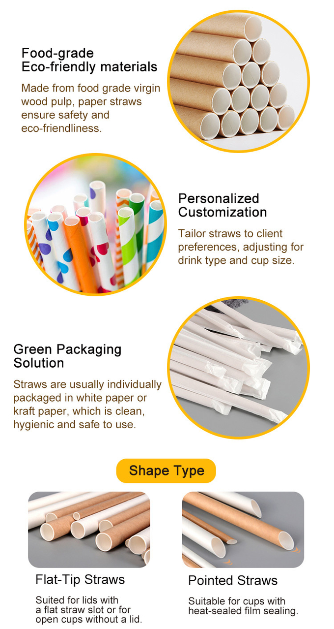 OEM Recycled Paper Straws Biodegradable Individually Wrapped Paper Straws For Drinking