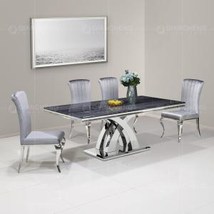 China UK Style 0.57cbm Grey Marble Dining Table Stainless Steel Cross Leg wholesale