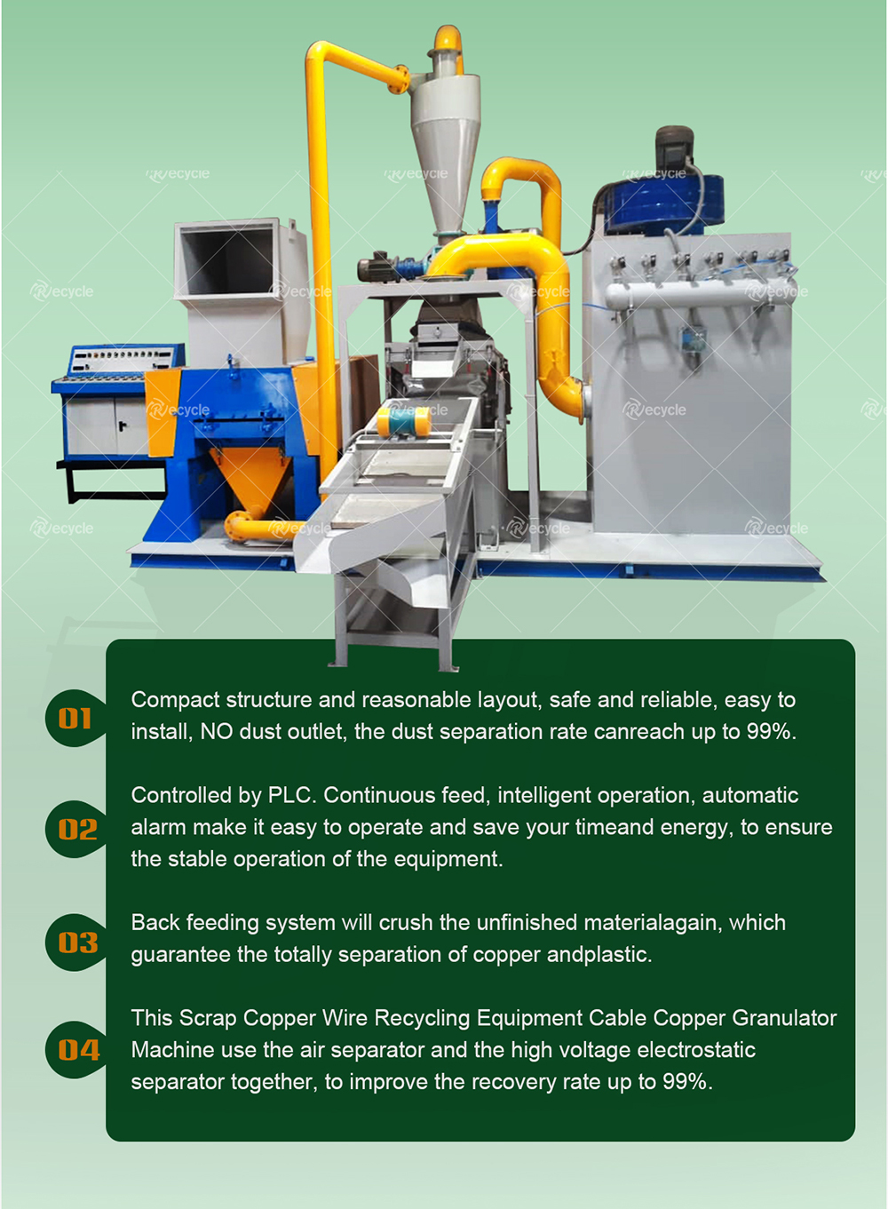 Automatic Scrap Cable Recycling Machine 28KW-95KW Waste Cable Recycling Machine