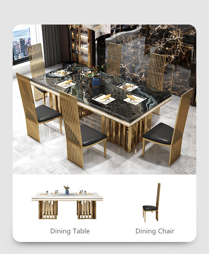 Marble Effect Dining Table And Chairs 200cm Contemporary Stainless Steel Dining Chairs