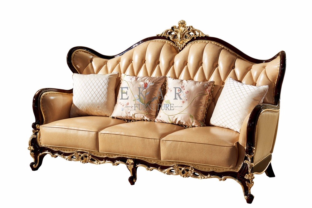 Living Room Luxury Wooden Frame Leather Sofa Set