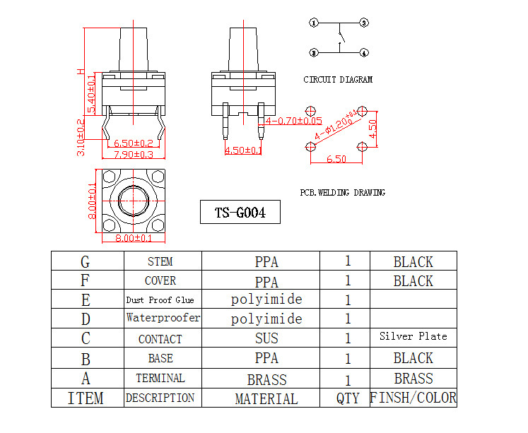Momentary Waterproof Tactile Switch , Normally Open Push Button Switch