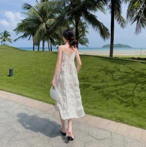 China Strap A Line Backless White Midi Beach Holiday Dresses wholesale
