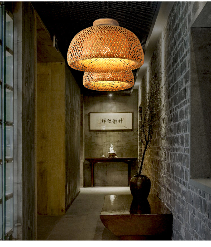 Modern Natural Bamboo Ceiling Lights E27 Minimalism Home wicker rattan ceiling lamp(WH-WA-52)