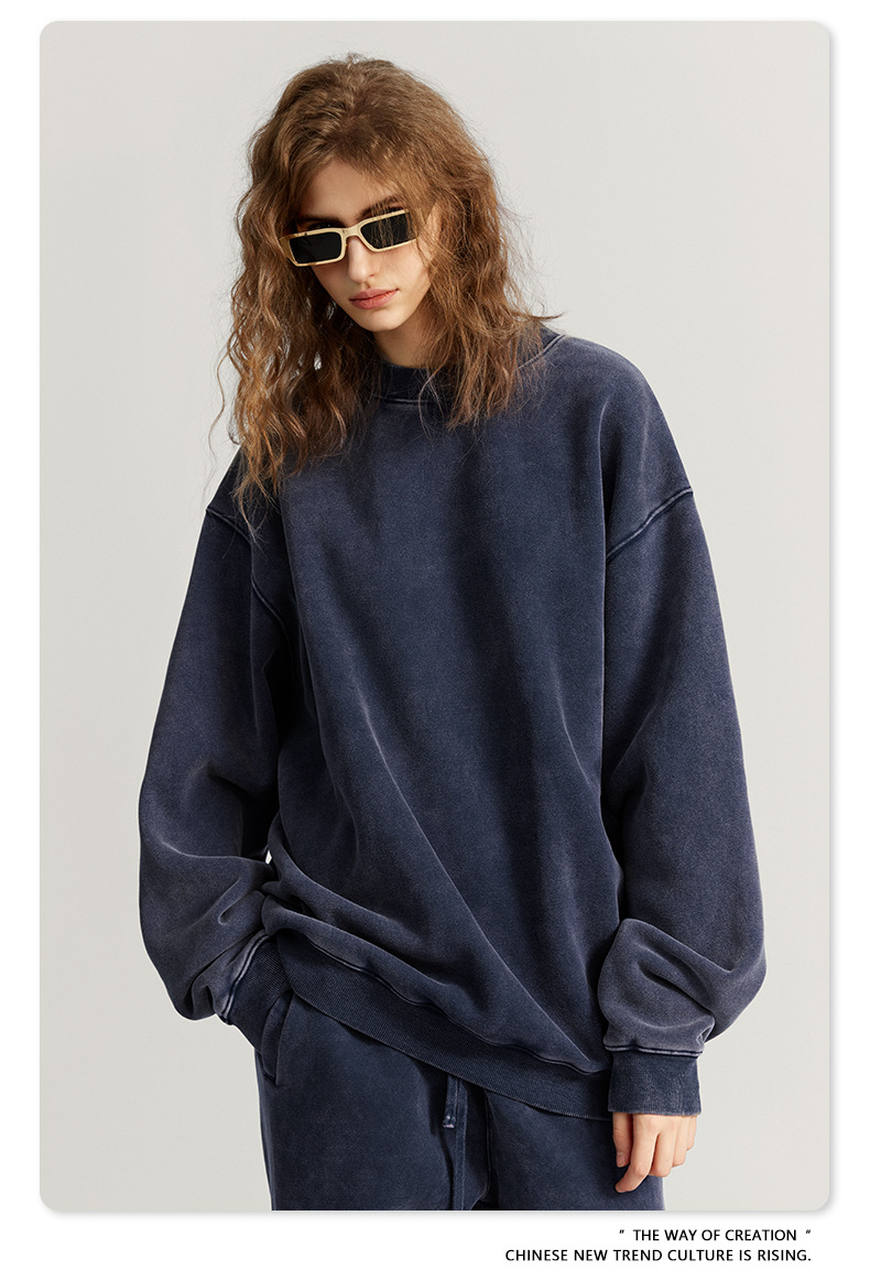 Oversized Crewneck Sweatshirt Womens Unisex Plain Embroidery Printing Acid Wash Blank 100% Cotton