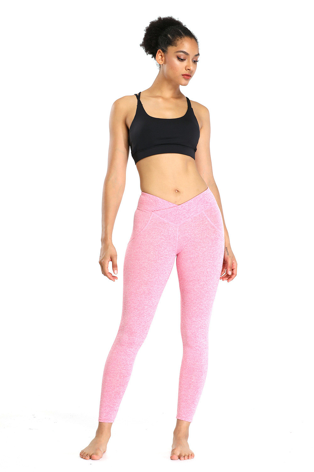 Casual Pink 9 Point Ladies Keep Fit Leggings Workout Pants For Women
