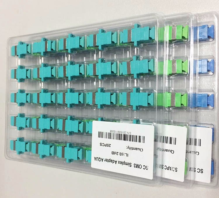 MM OM4 SC PC Flange Optical Fiber Adaptor Simplex Aqua