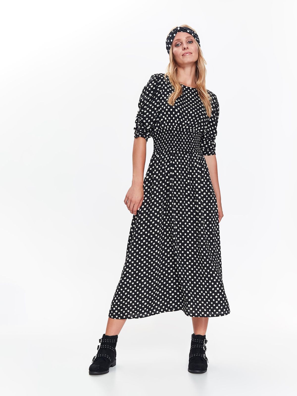 Women Elegant Short Sleeve Polka Dot Casual Maxi Dresses With 100% Viscose