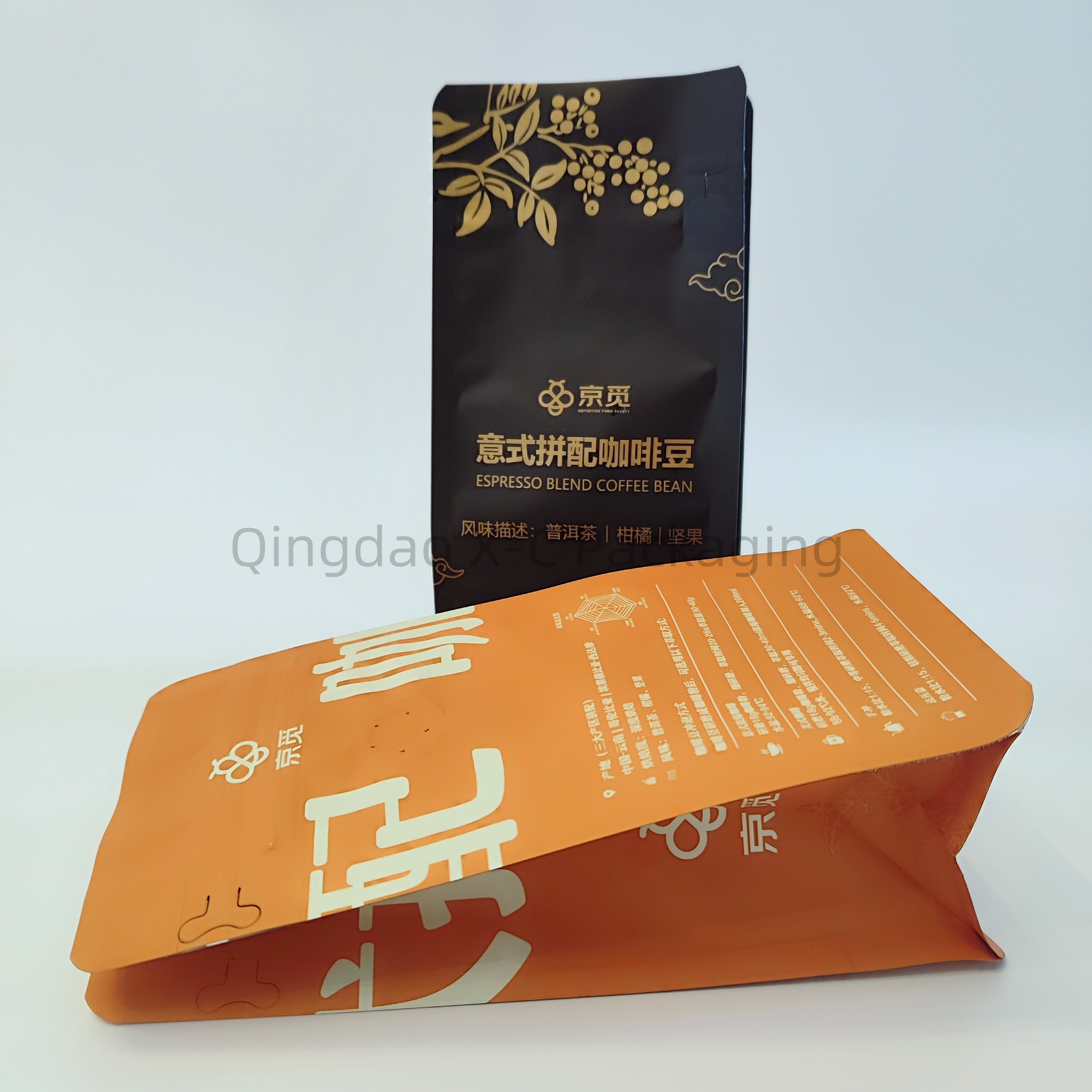 Flat Bottom 8 Side Sealing Bag Plastic Heat Sealing Pouch With Zip Lock One Way Valve