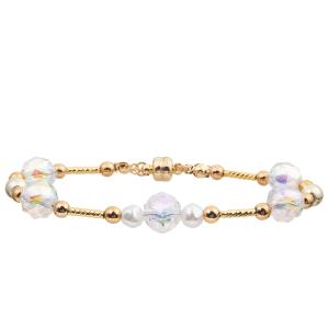 China Freshwater Pearl Bracelet Set With 4 Colors Crystal Faceted Beads Magnetic Buckle wholesale