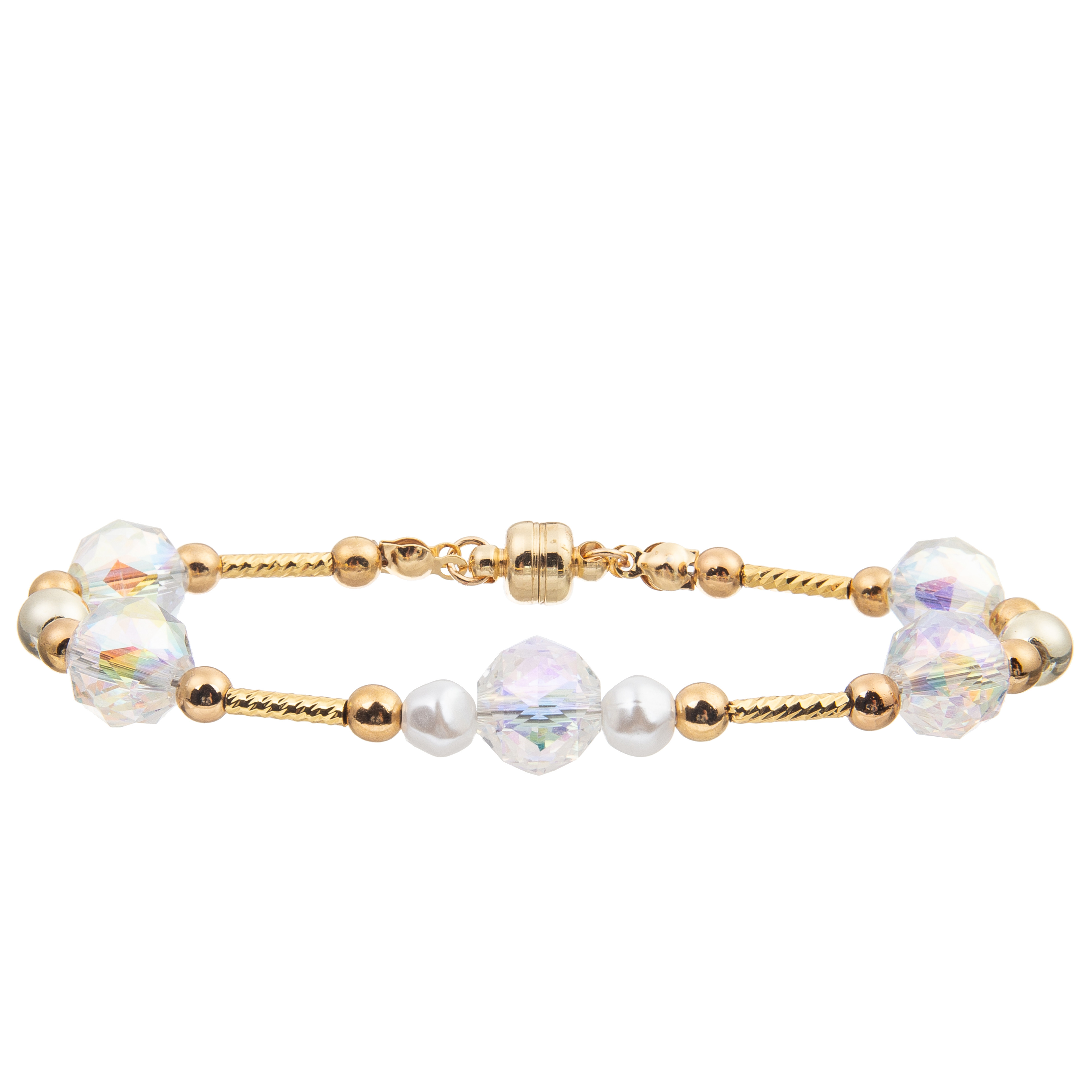 Freshwater Pearl Bracelet Set With 4 Colors Crystal Faceted Beads Magnetic Buckle