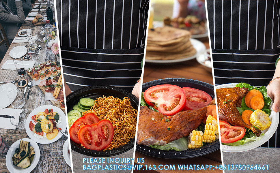 Reusable Plastic Plates, 9 Inch 150 Pack Food Grade Material BPA Free Black Dinner Plates