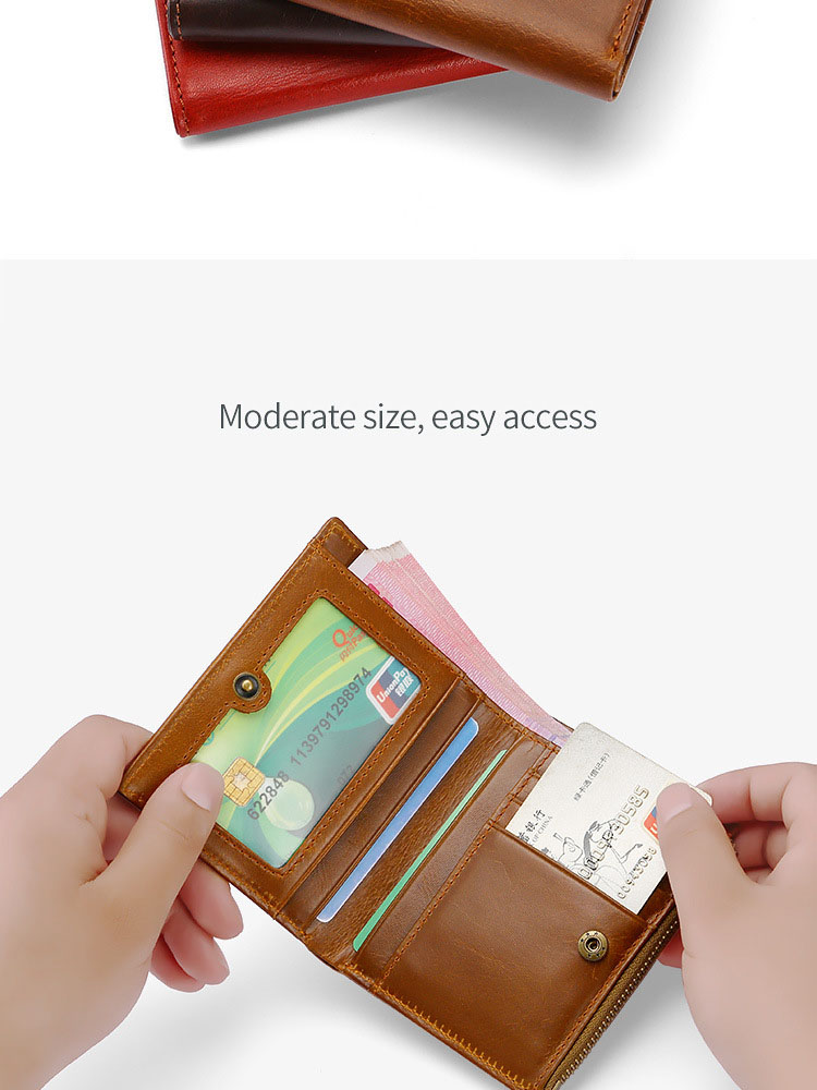 Minibook Genuine Leather Male Wallet with Anti-Theft Protection and Customizable Logo