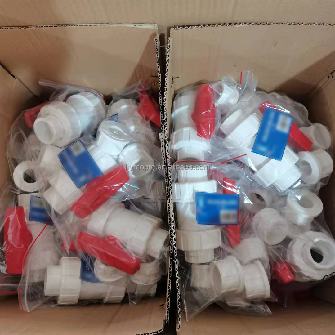 Socket/Thread Connection PVC High Pressure Ball Valve with Blue Handle in White Grey