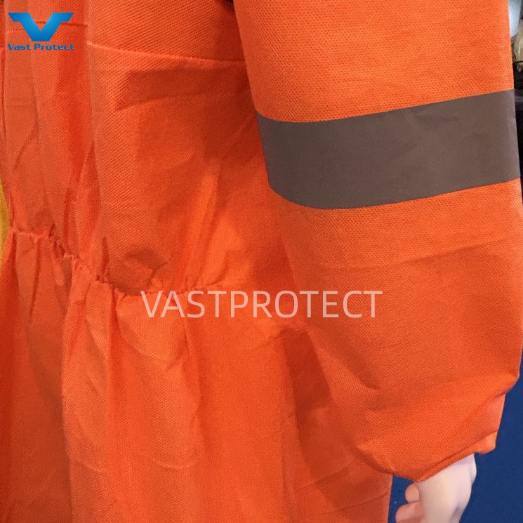 CE Type 5 6 Certified USA PPE Disposable SMS 56GSM Orange Coveralls With Reflective Tape