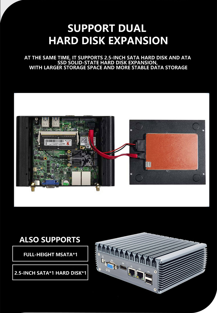 Pocket Desktop Mini Computer Celeron J4125 I5-4200U 4core DDR4 Dual LAN HD VGA 6RS232