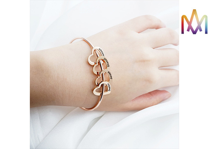 10.5g Heart Charm Womens Engraved Bracelets Bangles