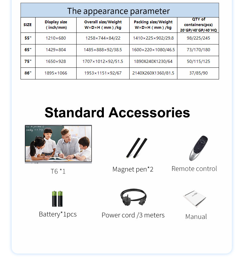 65 '' Big Indoor Education Interactive Whiteboard Touch Advertising LED Display