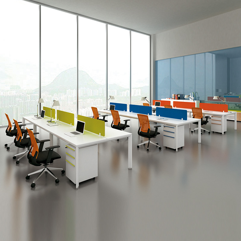 White Wooden 4 People 120 Degree Office Modular Workstations