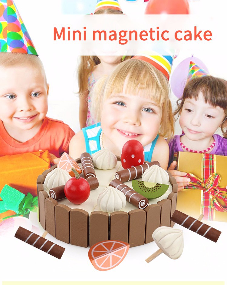 Solid Wood Kitchen Toy for Children Pretend Cutting Cake Play Food Kids Fruit Cooking