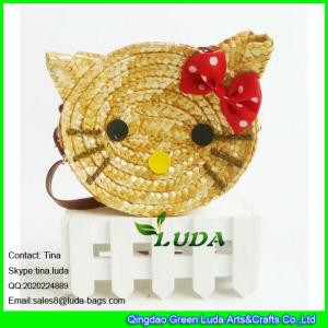 China LUDA 2016 fashion cute girls wheat straw hello kitty beach handbag wholesale