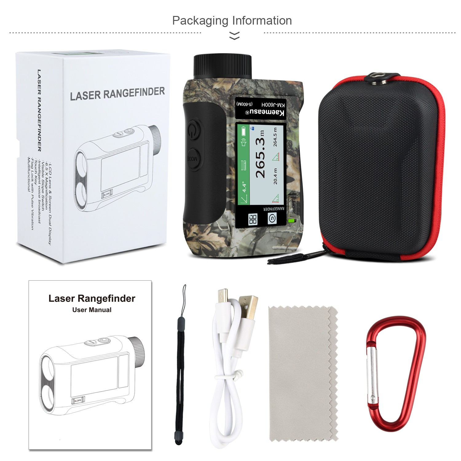 kaemeasu High Accuracy Laser Rangefinder USB Charging model Hunting Range Finder With Slope Switch J1500