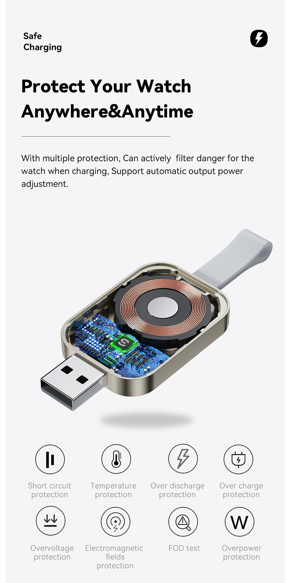 Mini Portable Desktop Magnetic Wireless Watch Charger 15W For Ip