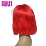 180% Density Red Lace Front Wig , Brazilian Human Hair Short Bob 10 A Grade