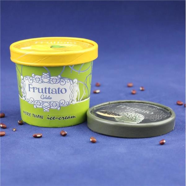 PE Coated Ice Cream Paper Cup With Lid Plastic Spoon Double Wall Packaging