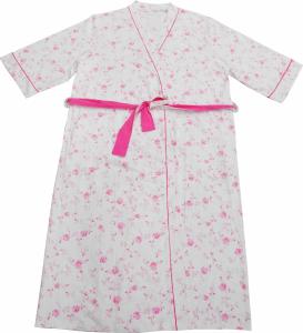China Ladies Cotton Jersey Pink Floral Printed Bath Robe Kimono Wrap Red Piping 3/4 Sleeve wholesale