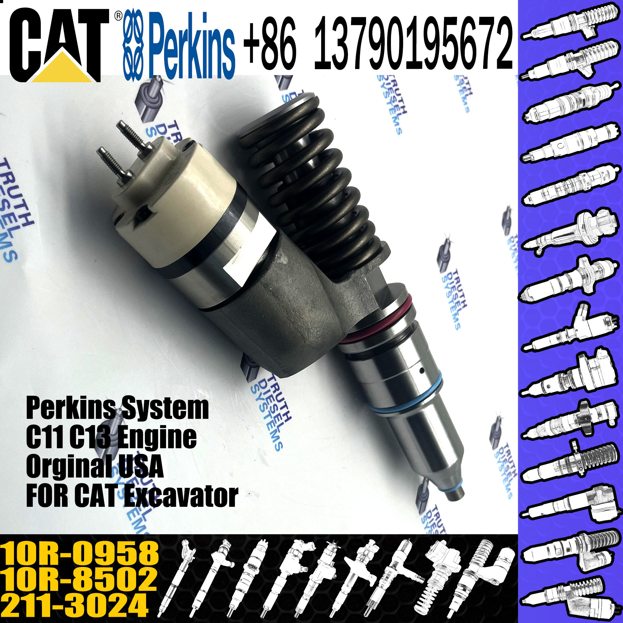 Hot sale fuel common rail injector 211-3024 10R-0958 10R-8502 for Caterpillar Engine C15