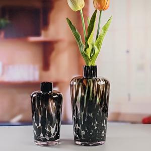China Handmade Amber Glass Vase Modern Unique Vase for Table Centerpiece Decorative Flower Vases for Home Office Wedding(S size) wholesale